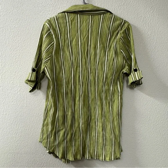 Gloria Lance Green Striped Button-Up Blouse - Picture 5 of 10